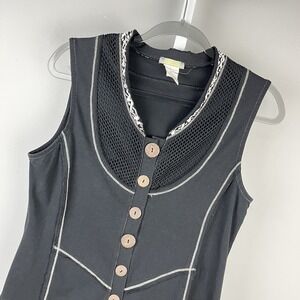 Dolcezza Artsy Sleeveless Top Womens M Black Patchwork Lagenlook Art to Wear